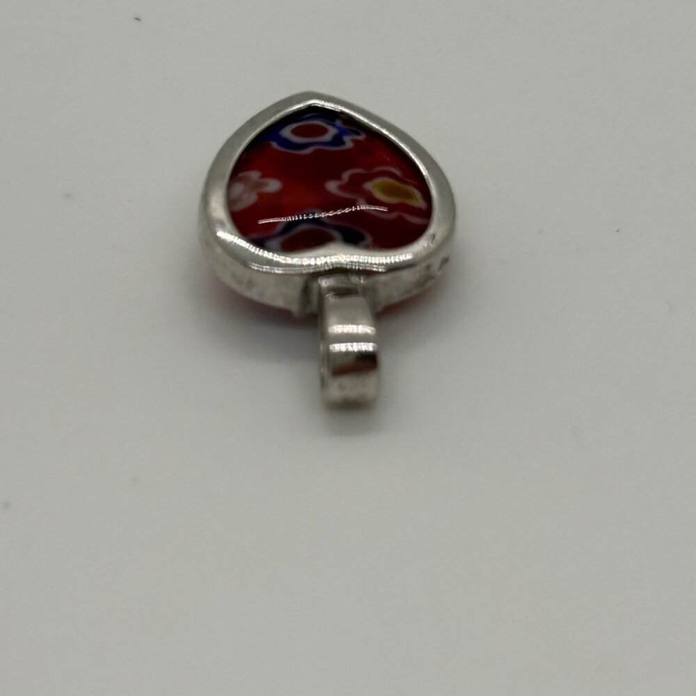 Sterling Silver Heart Pendant With Millefiori Glass Design Red Multicolor 925 - Picture 5 of 11